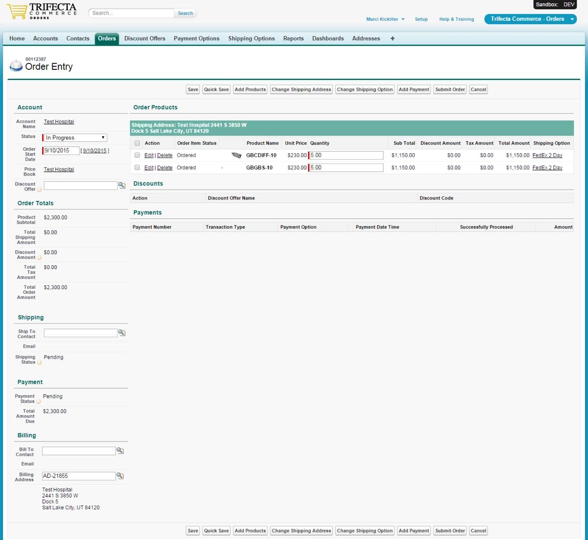 Screen depicting order management software
