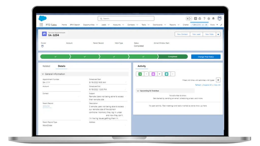 Salesforce field service screen