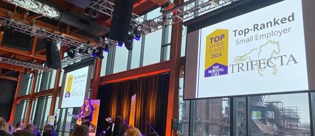 Our CTO Scott Geosits giving an acceptance speech after Trifecta became the top-ranked small business for the Morning Call's Top Work Places award.
