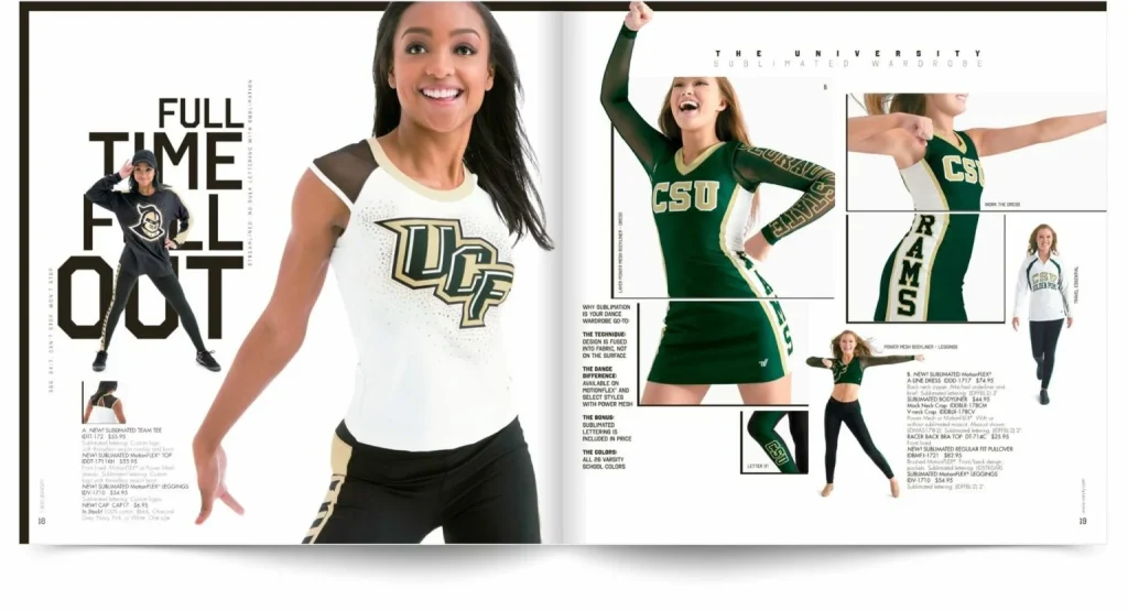 Magazine spread with custom cheer fan gear