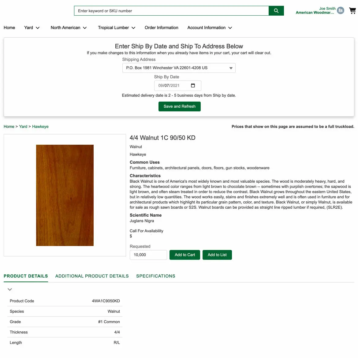 product detail page