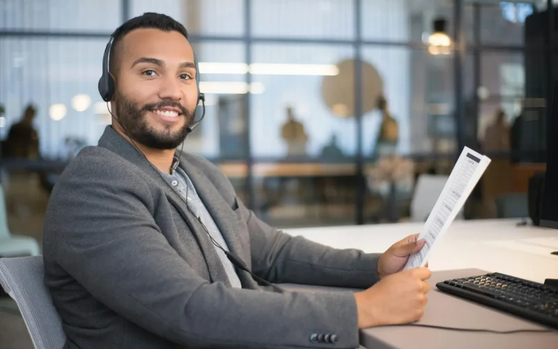 office worker smiling